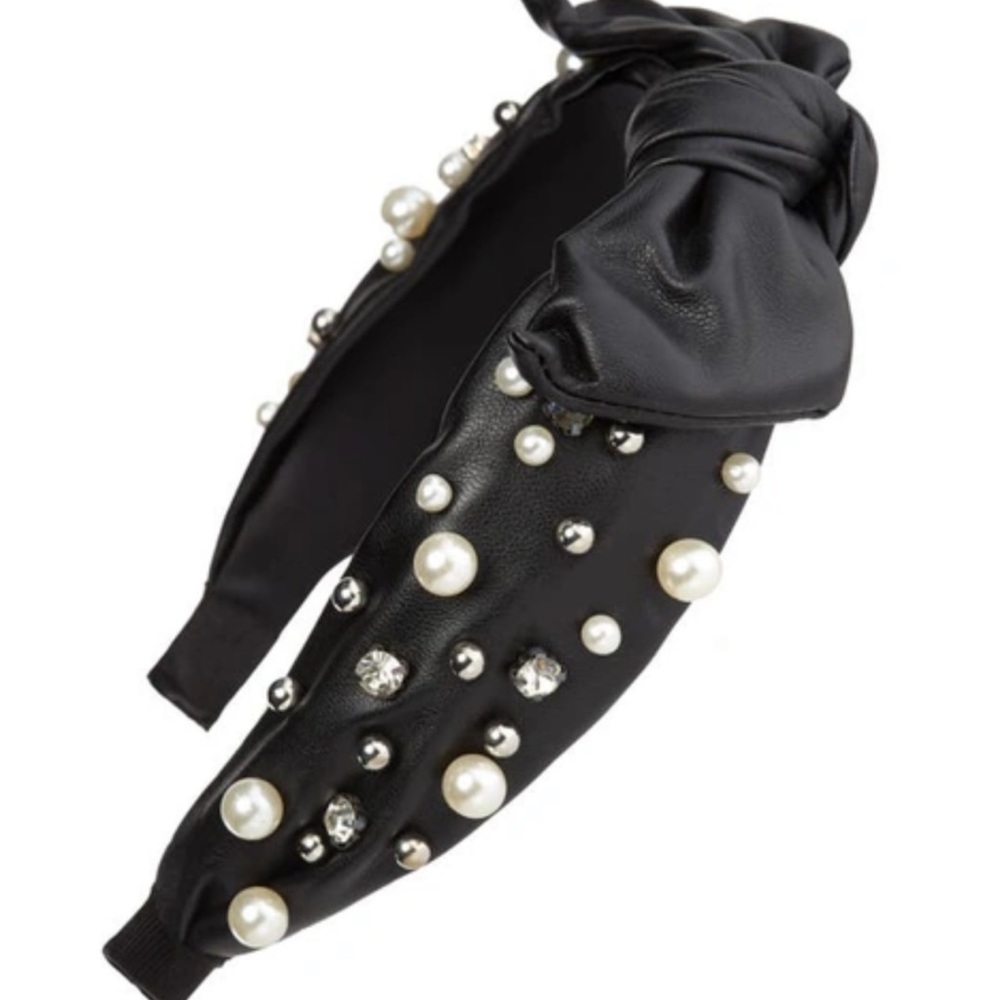 TASHA Top Bow Embellished Faux Leather Headband